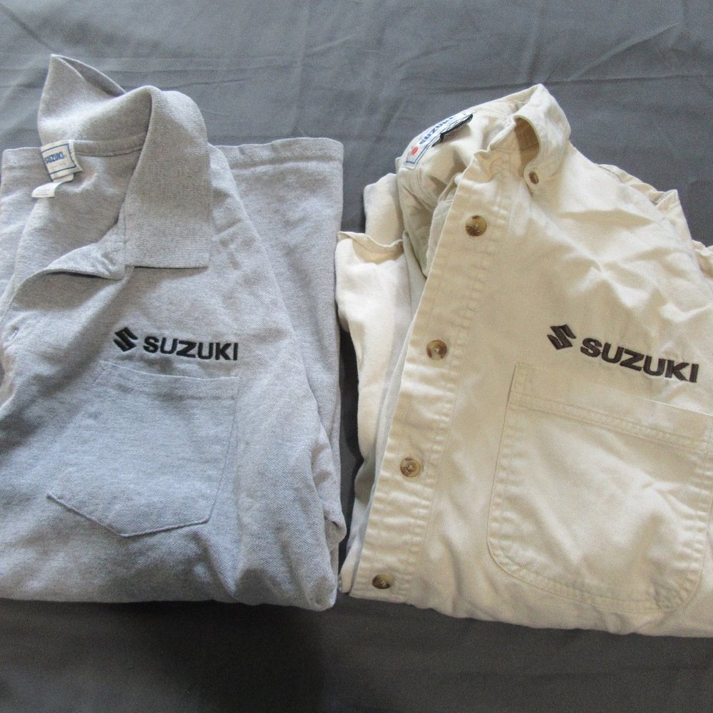 Mens Vtg Suzuki Frontier Cycles Shirts Lot Sz L Polo Button Up